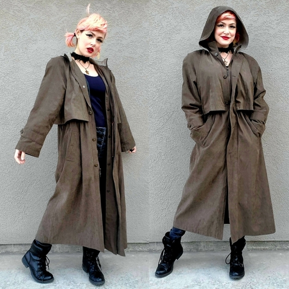 Gallo Vintage Gray-Green Rogue Assassin Detective Cosplay Hooded Trench Coat